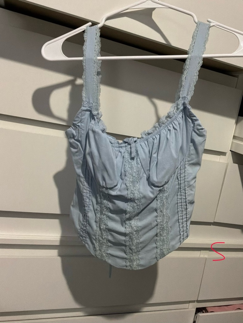 Light Blue Lace Corset-Style Tank Top